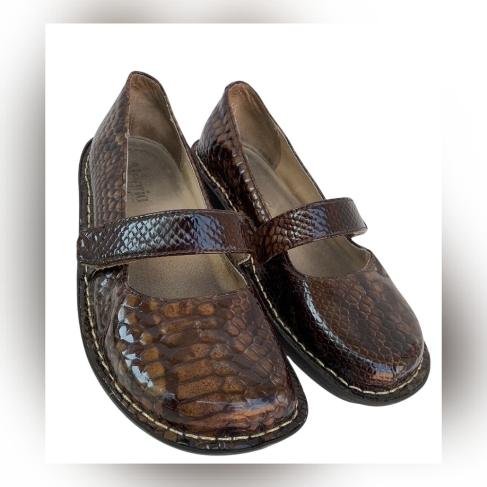 ALEGRIA Feliz Choco Snake Patent leather Mary Jane loafers size 37